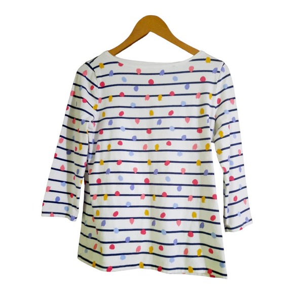 Talbots Ivory & India Ink Dots & Stripes Pink Blue Boat Neckline Top Size MP - Picture 2 of 6